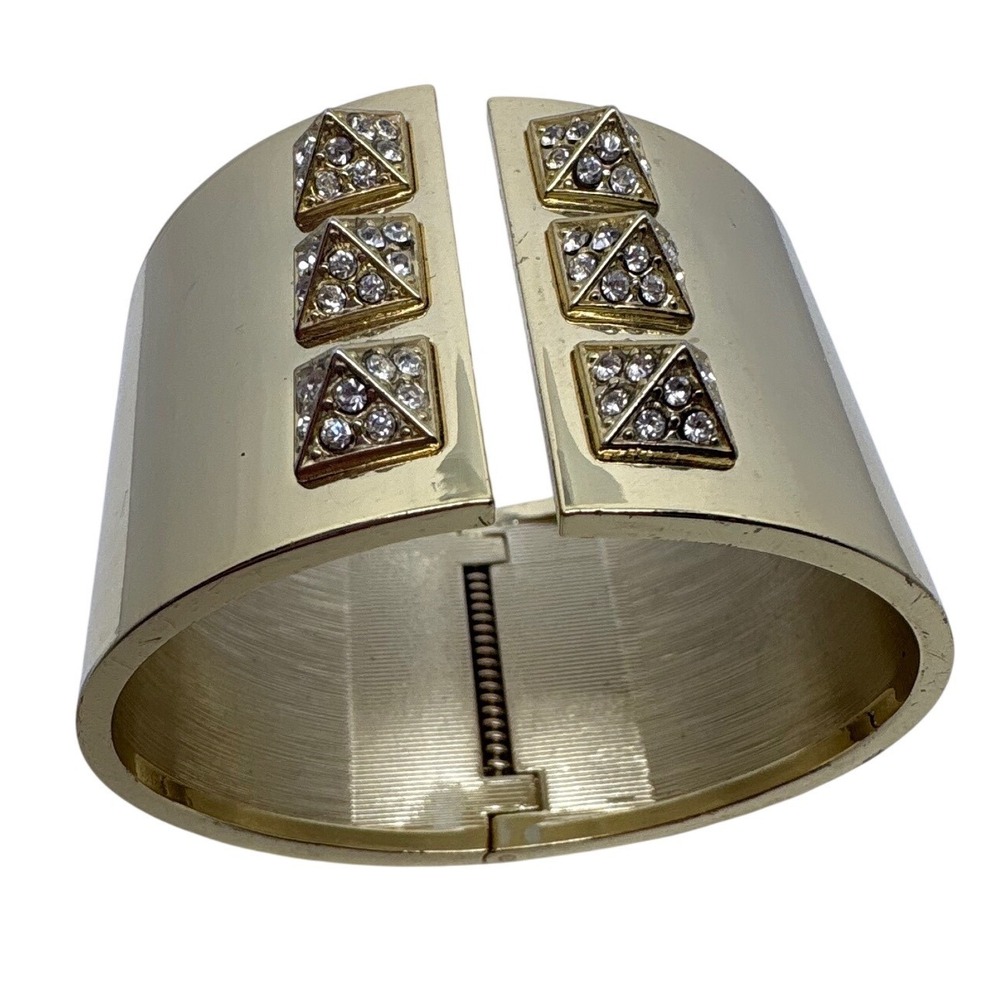 Victoria's Secret Gold‎ Tone Rhinestone Pyramid Stud Hinged Cuff Bracelet